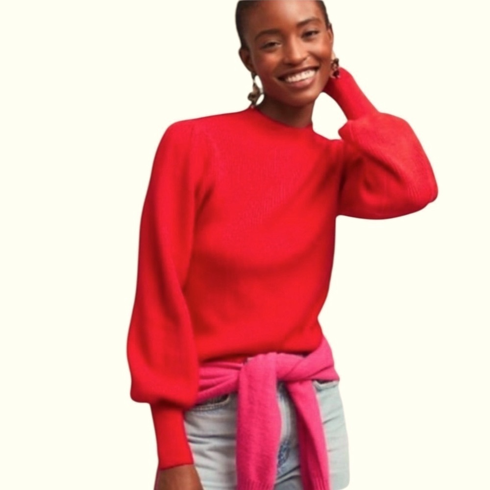 LINE + DOT Anthropologie Red Ribbed Sweater Balloon Sleeves Women's Size Small